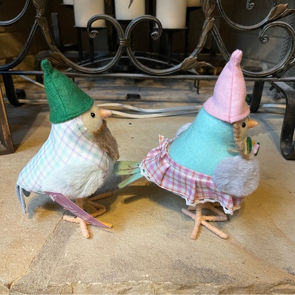 NWT Spring Set of Two Boy and Girl Gnome Felt Bird Decor - Picture 3 of 4